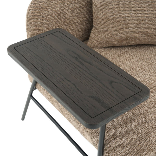 English Elm Leisure Linen Accent Chair with Built-in Side Table Pockets and Lumbar Pillow Modern Khaki W395P453308