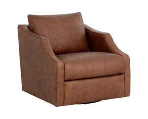 Sunpan Orwell Swivel Lounge Chair - Luxurious Cognac Leather, Modern Design With Sleek Lines & Comfort Brown Leather 112041
