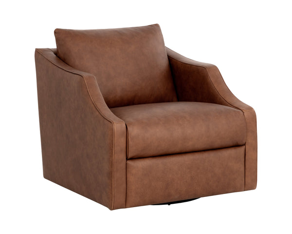Sunpan Orwell Swivel Lounge Chair - Luxurious Cognac Leather, Modern Design With Sleek Lines & Comfort Brown Leather 112041