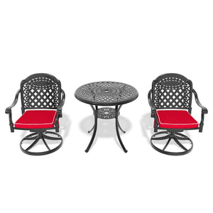 English Elm 3-Piece All-Weather Cast Aluminum Dining Set With Swivel Chairs & Round Table For Outdoor Comfort P2 W1710S00295-GIGA