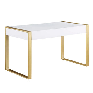 English Elm Modern Lacquer Wood Desk with Brushed Gold Legs and Dual Acrylic Handle Drawers B011P422558