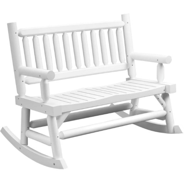 English Elm Heavy Duty Solid Fir Outdoor Loveseat Rocker with Log Style Frame for Porch Garden T3971P417951