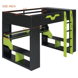 English Elm Full Size Gaming Loft Bed with Rgb Lighting Built-in Desk and Usb Charging Ports Green LT000275AAF