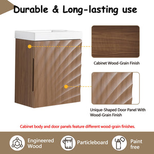 English Elm 18.5" Compact Wall-Mounted Bathroom Vanity With Stylish Resin Sink & Soft-Close Door, Walnut Finish W1972P362137