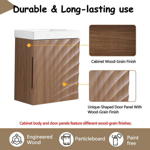 English Elm 18.5" Compact Wall-Mounted Bathroom Vanity With Stylish Resin Sink & Soft-Close Door, Walnut Finish W1972P362137