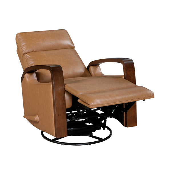 English Elm Luxurious swivel glider recliner chair with top-grain leather, plush foam over coils and sturdy frame Camel 32.5 L x 32 W x 26 H B011P395824