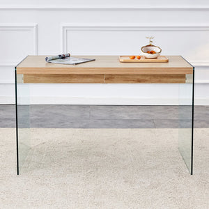 English Elm The modern Wood MDF & Tempered Glass Coffee Table with Dual Glass Sides, Sturdy Storage, Quick 10-15min Assembly W1151P183734