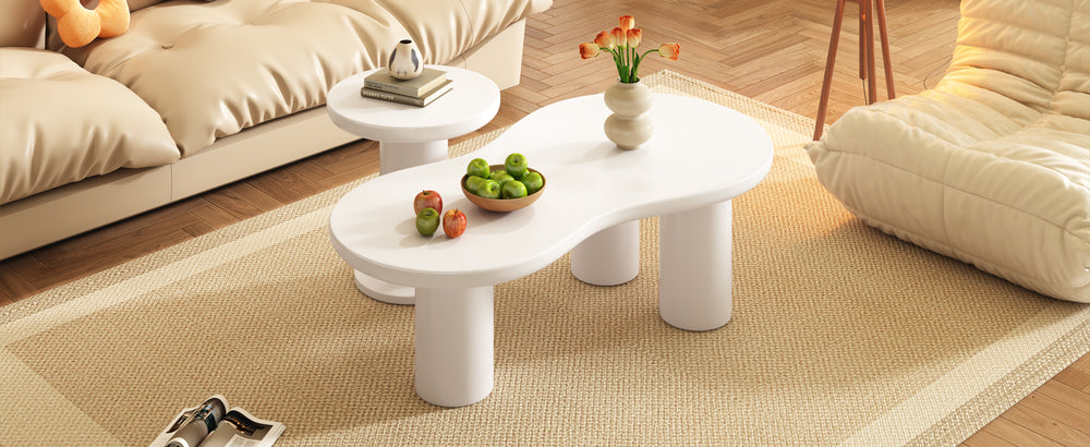 English Elm ON-TREND Nesting Coffee Table Set of 2 – Cream Cloud & Round Side Tables, Easy Assemble, Safe Rounded Edges N721S000035K