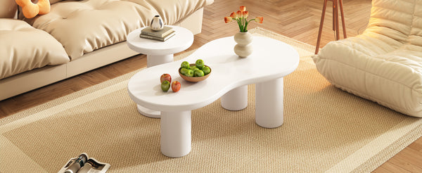 English Elm ON-TREND Nesting Coffee Table Set of 2 – Cream Cloud & Round Side Tables, Easy Assemble, Safe Rounded Edges N721S000035K