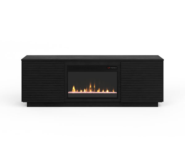 English Elm 73 Inch Fireplace TV Stand for TVs up to 85" Black Finish — Poplar & Okume Veneer Console w/ Fireplace, Storage, Remote Control, Cable Management (Fits 400 sq ft) B108P255362