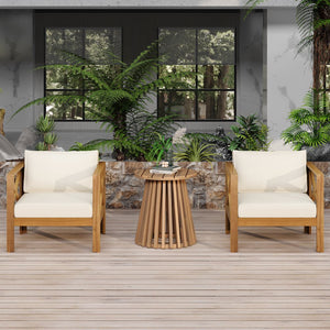 English Elm Christopher Knight Home® - Patio Conversation Set – 2 Ergonomic Acacia Wood Chairs With Cushions & Stylish Side Table For Outdoors N770P264304B_N770P313252L