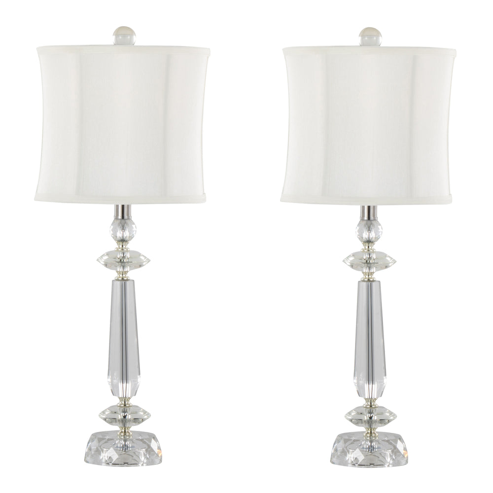 English Elm Karat 25.5" Contemporary Crystal Table Lamp Set of 2 with Clear K9 Faceted Crystal & Chrome Base, White Shade B202P224010