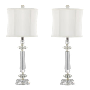 English Elm Karat 25.5" Contemporary Crystal Table Lamp Set of 2 with Clear K9 Faceted Crystal & Chrome Base, White Shade B202P224010