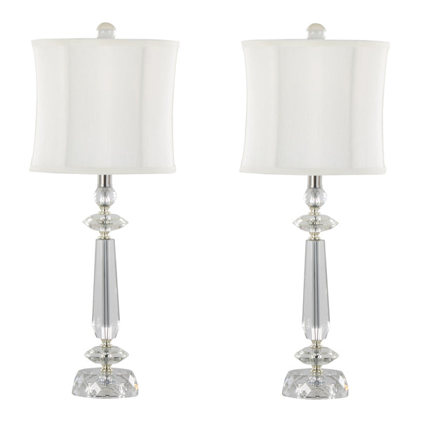 English Elm Karat 25.5" Contemporary Crystal Table Lamp Set of 2 with Clear K9 Faceted Crystal & Chrome Base, White Shade B202P224010