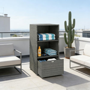 English Elm Outdoor Wicker Towel Rack Two Shelf Pe Rattan Poolside Storage for Patio or Bath Dark Gray T3971P486652