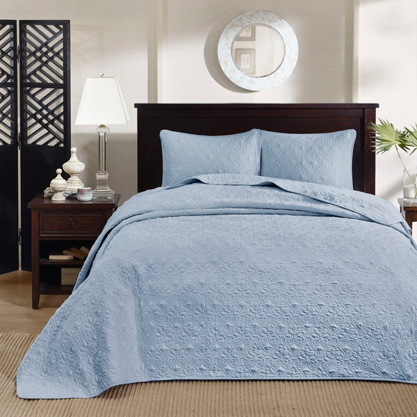 English Elm Reversible Madison Park Quebec King Bedspread Set Blue Cottage Quilted Microfiber with Antimicrobial Finish B03597409