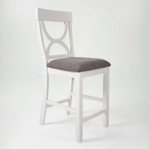 English Elm 5-pcs Modern Counter-Height Dining Set with Round Table, Under-Table Storage Shelves, 4 Chairs Antique White+Gray 46 L x 46 W x 16 H B089P240467