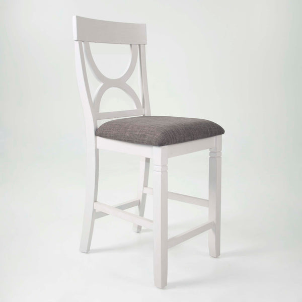 English Elm 5-pcs Modern Counter-Height Dining Set with Round Table, Under-Table Storage Shelves, 4 Chairs Antique White+Gray 46 L x 46 W x 16 H B089P240467