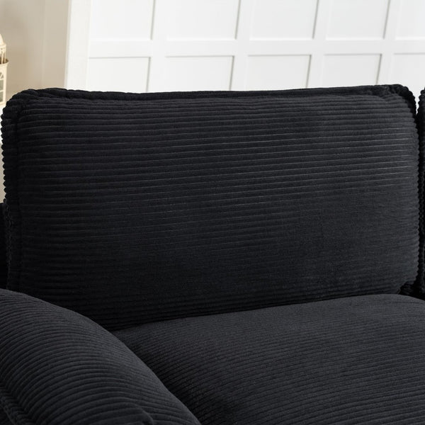English Elm Modern Black Corduroy L-shaped Sectional with Ottoman for Spacious Living Rooms W2715P382263
