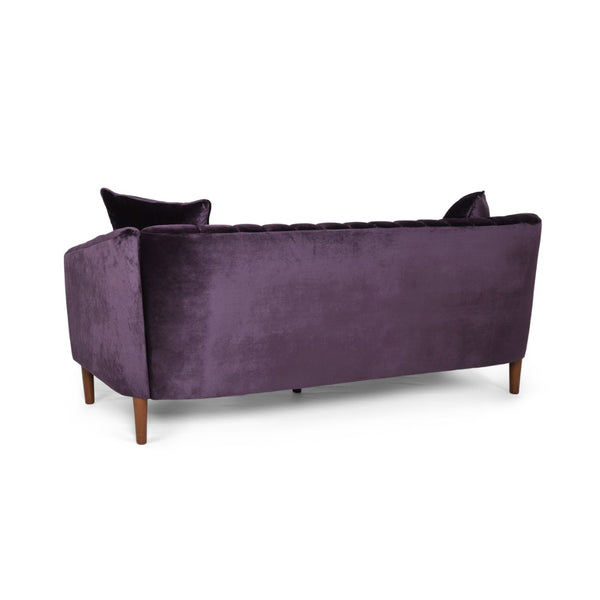 English Elm 3-seater Velvet Sofa with Button Tufting Shell Arms and Tapered Legs for Living Room Purple 66957.00ANVLTBLKBRY_66957.00BNVLTBLKBRY