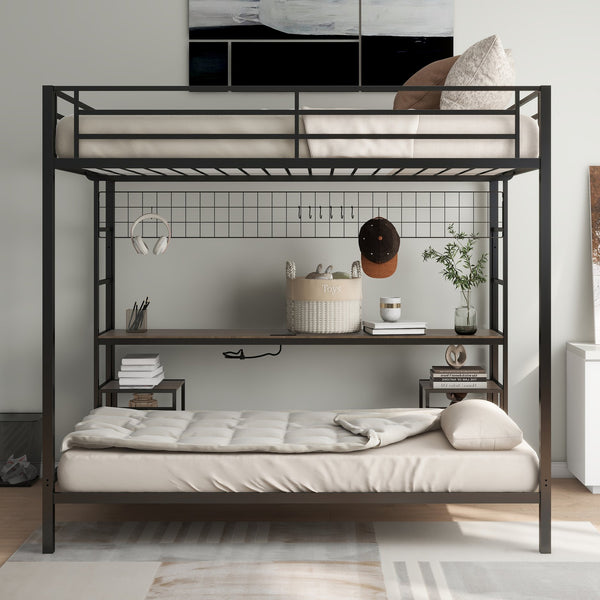 English Elm Ethan Full Over Twin Bunk Bed With Desk, Charging Station & Storage For Teens - Space-Saving Design! B083S00001