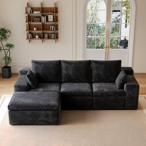 English Elm U Shape Modular Sectional Sofa - Stylish Corduroy Sleeper Couch For Small Spaces, No Assembly Needed W1825S00024-GIGA