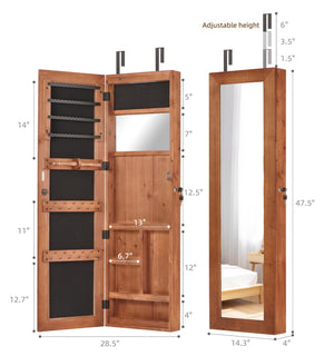 English Elm Solid Wood Wall Mounted Jewelry Armoire with Led Lighting Auto Activated Mirror Cabinet Brown W2640P356585