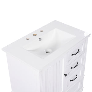 English Elm Christopher Knight Home® - 30" Bathroom Vanity with Ceramic Sink, Acacia & MDF Cabinet, Soft-Close Door & Drawers White N759P346895K