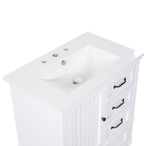 English Elm Christopher Knight Home® - 30" Bathroom Vanity with Ceramic Sink, Acacia & MDF Cabinet, Soft-Close Door & Drawers White N759P346895K