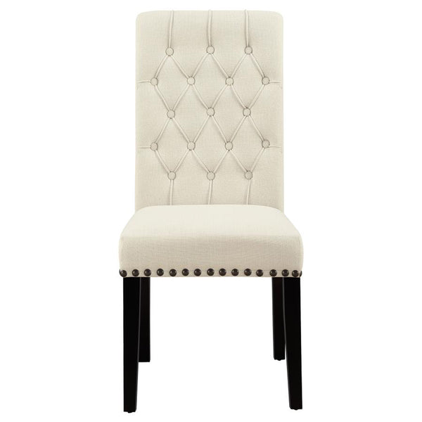 English Elm Sonja 5-Piece Cream Dining Set with Button-Tufted Chairs, Nailhead Trim & Rustic Espresso Table B062S00827