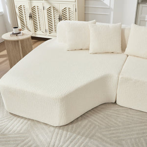 English Elm Compression Sectional Couch with Corduroy Upholstery, Deep-Seated Modular L-Shaped Sleeper Sofa, No-Assembly Comfort and Stability White W1249S00006