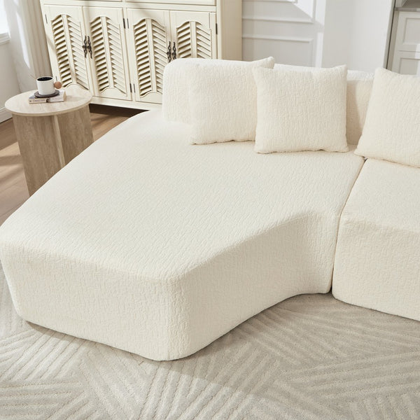 English Elm Compression Sectional Couch with Corduroy Upholstery, Deep-Seated Modular L-Shaped Sleeper Sofa, No-Assembly Comfort and Stability White W1249S00006