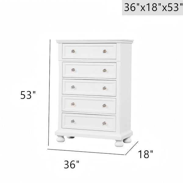 English Elm Meade Contemporary 5-Drawer Chest with Felt-Lined Top, Dovetail Construction & Wood Feet for Style White 39.5 L x 53 W x 20.5 H B078P301541