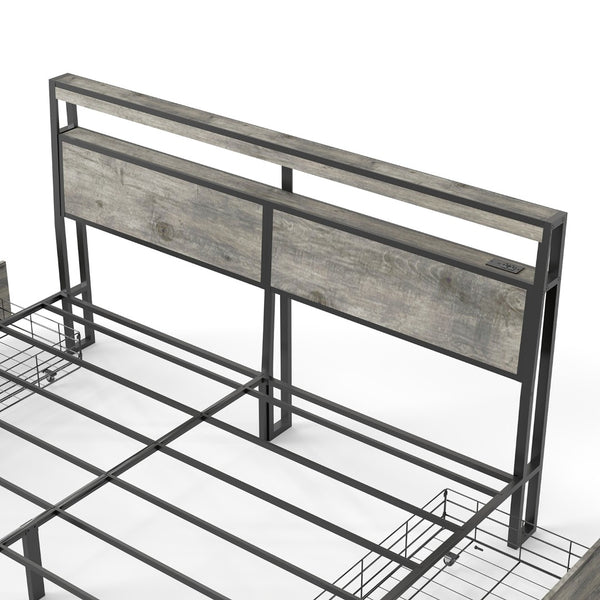 English Elm Queen Metal Platform Bed with Rgb Led Headboard Charging Station and Underbed Storage T3963P482853