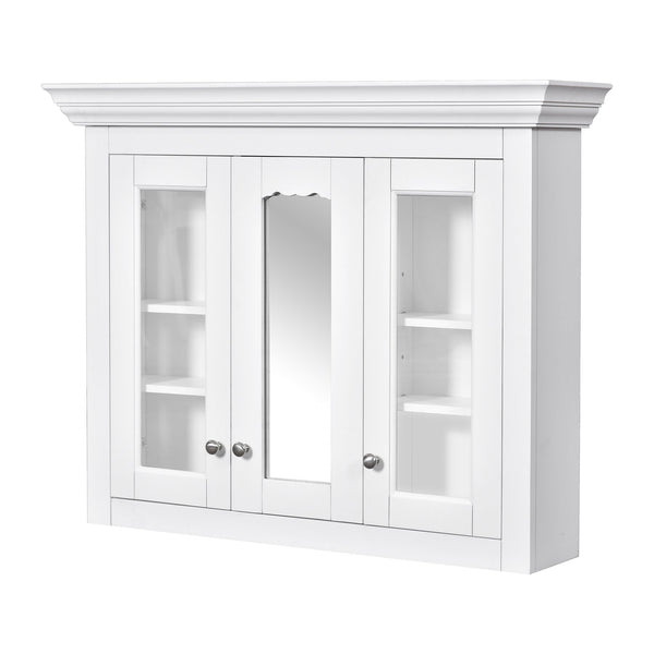 English Elm 35" Bathroom Medicine Cabinet with Mirror — 5 Adjustable Shelves, Wall-Mounted Storage, Modern White Elegance N710P264306K
