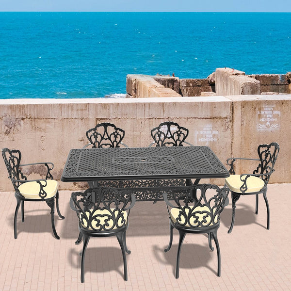 English Elm 7-Piece Cast Aluminum Patio Furniture Set With Cushions - Stylish, Durable, Perfect For Entertaining! W1710S00402