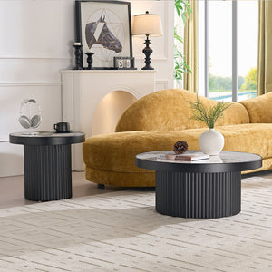 English Elm Coffee Table Nesting Set Round Mdf Pair Walnut Finish for Modern Living Rooms W876S00336