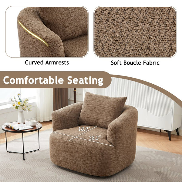 English Elm 360° Swivel Chair with Boucle Upholstery, Deep Pocket-Spring Seat, Ergonomic Curved Arms & Minimalist Design for Living Room Comfort Dark Brown N719P288552D