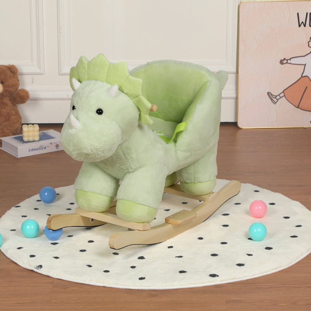 English Elm Kids Plush Dinosaur Rocking Toy with Safety Belt Lullaby Sounds and Hand Puppets W3723P374145