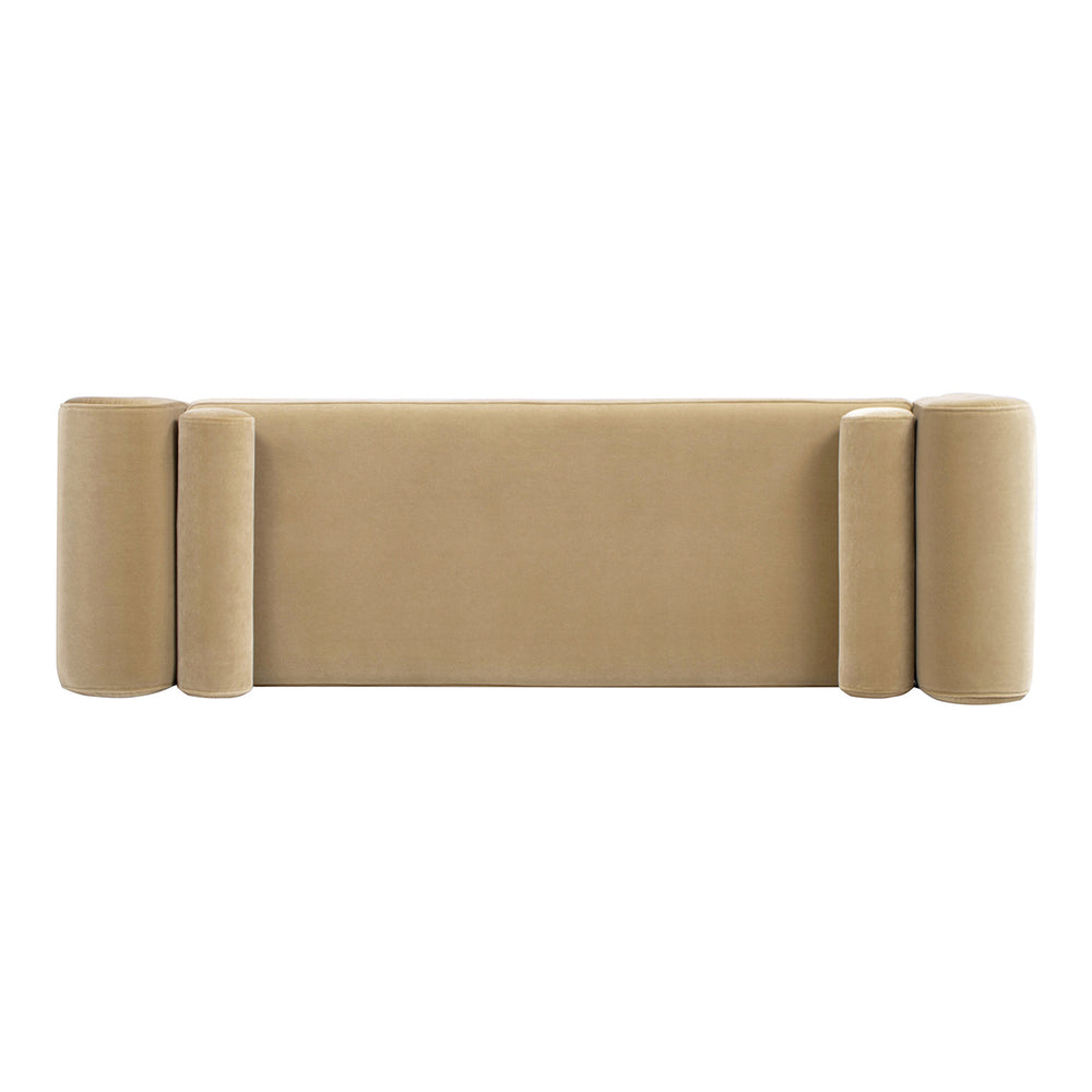 English Elm Jennifer Taylor Home - Mason 60.5" Arched Arm Bench with Bolster Pillows – Camel Beige Performance Velvet, Durable 30K Rub B2719P238475