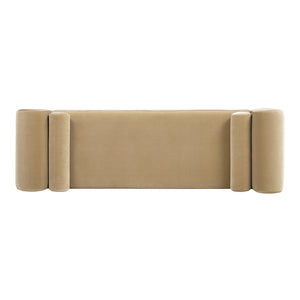 English Elm Jennifer Taylor Home - Mason 60.5" Arched Arm Bench with Bolster Pillows – Camel Beige Performance Velvet, Durable 30K Rub B2719P238475
