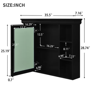 English Elm 35'' 35' 35'' x 28'' Wall Mounted Medicine Cabinet with Mirror Door, Modern MDF Storage with Towel Rod Black N710P196545B
