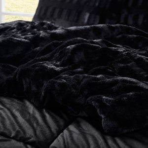 English Elm 3 Piece Shaggy Faux Fur Comforter Set Plush Lodge Style Hypoallergenic Bedding Black B035P319600