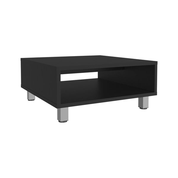 English Elm Eclipse low 10" minimalist square coffee table with open shelf storage, durable compact modern design Black 12.9 L x 64 W x 7 H B200P253717