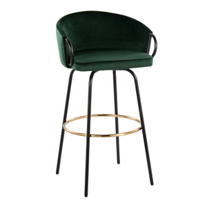 English Elm Claire Velvet Swivel Barstool with Gold Footrest and Black Metal Frame — Contemporary Glam Seating Set Green B202S00508