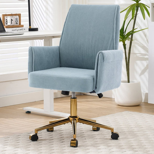 English Elm Mid-back Striped Fabric Office Chair with Gold Base Ergonomic Memory Foam Lumbar Blue W2311P420444
