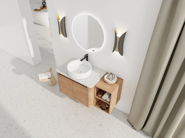 English Elm 42'' Wall-Mounted Bathroom Vanity With Ceramic Sink, Soft-Close Doors & Ample Storage For Modern Style W999S00412