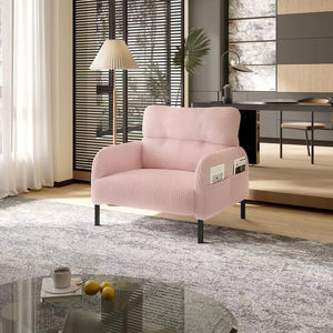 English Elm UNITED Corduroy Accent Chair with Ergonomic Curve, High-Density Foam Seat & Dual Side Pockets for Cozy Living Spaces Pink W1568P307258