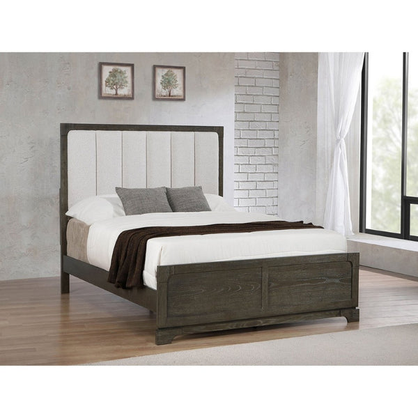 English Elm Annie Glam Queen Bed Glittering Stripe Upholstered Headboard Padded White Panel Frame B062S01542