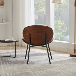 English Elm Mid-Century Shell Chair with Walnut Wood Grain Veneer, Wide Curved Seat, Durable Metal Legs, 330lb Capacity Black W1143P214250